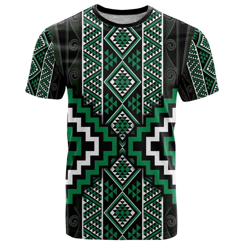 Jade Tukutuku Pattern Aotearoa T Shirt Niho Taniwha and Puhoro Motifs