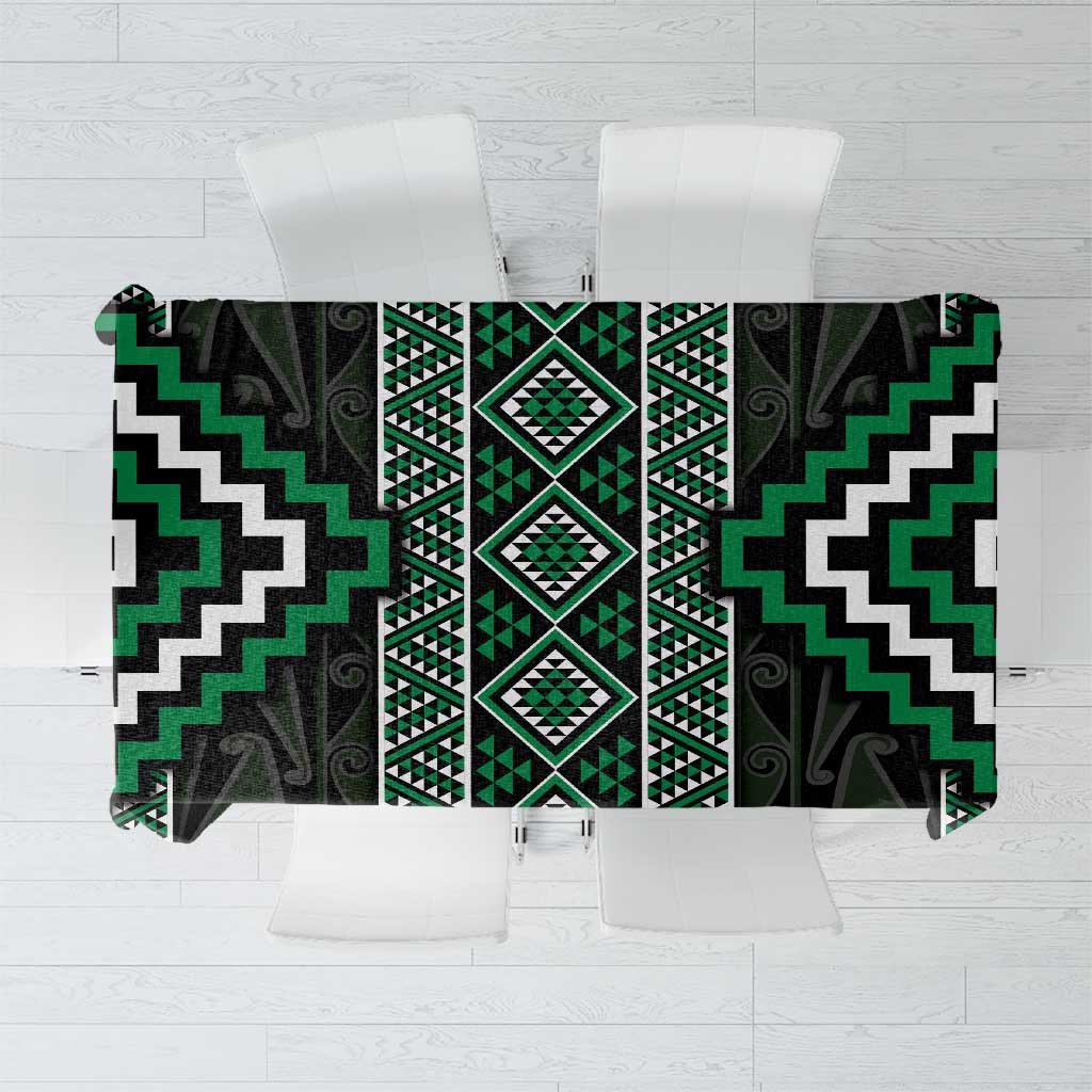 Jade Tukutuku Pattern Aotearoa Tablecloth Niho Taniwha and Puhoro Motifs LT7 Green - Polynesian Pride