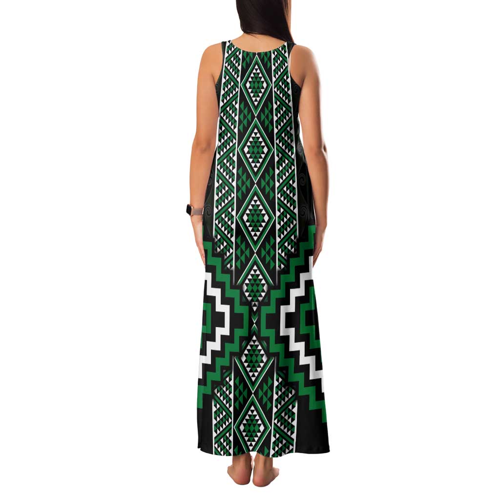 Jade Tukutuku Pattern Aotearoa Tank Maxi Dress Niho Taniwha and Puhoro Motifs LT7 - Polynesian Pride