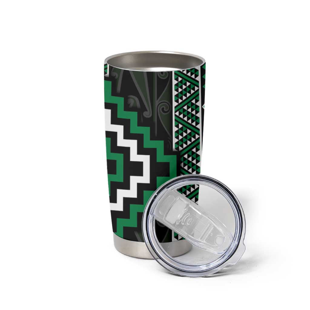 Jade Tukutuku Pattern Aotearoa Tumbler Cup Niho Taniwha and Puhoro Motifs LT7 - Polynesian Pride