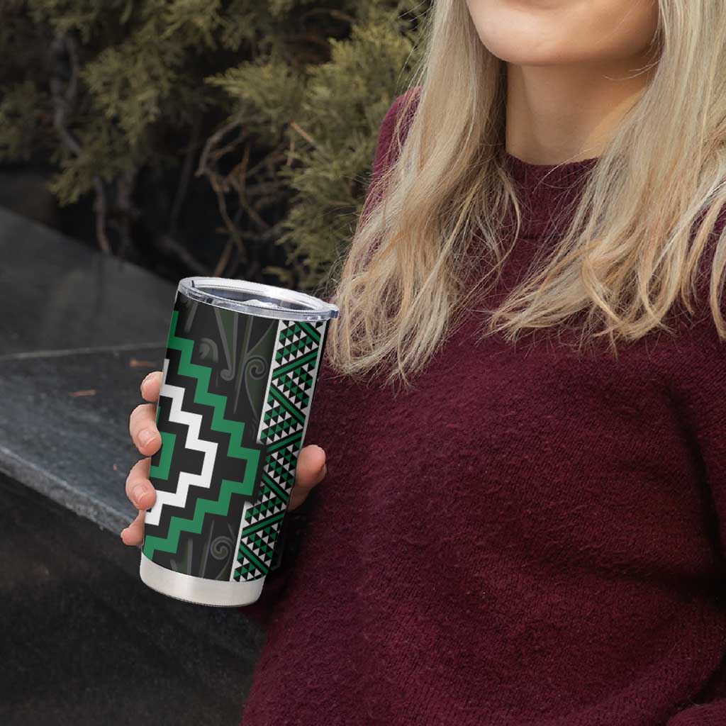 Jade Tukutuku Pattern Aotearoa Tumbler Cup Niho Taniwha and Puhoro Motifs LT7 - Polynesian Pride