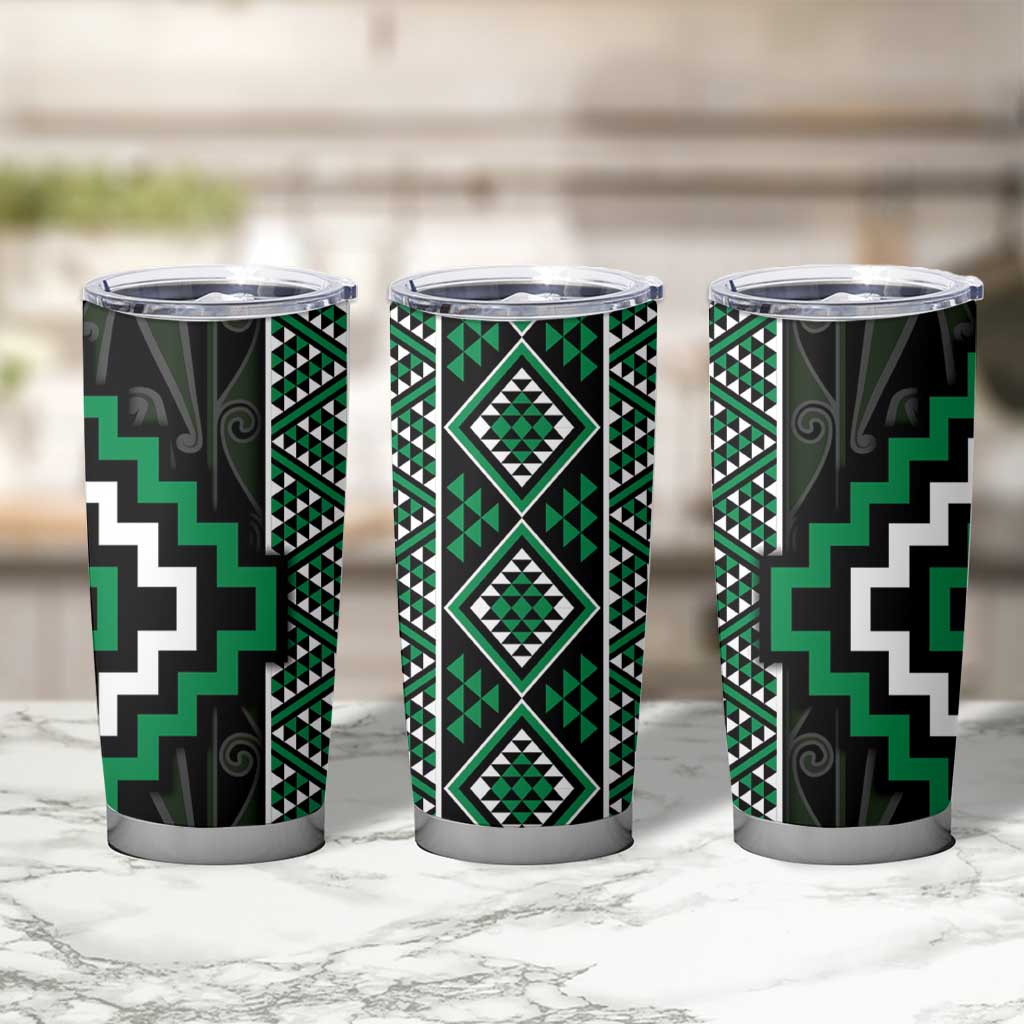 Jade Tukutuku Pattern Aotearoa Tumbler Cup Niho Taniwha and Puhoro Motifs LT7 - Polynesian Pride