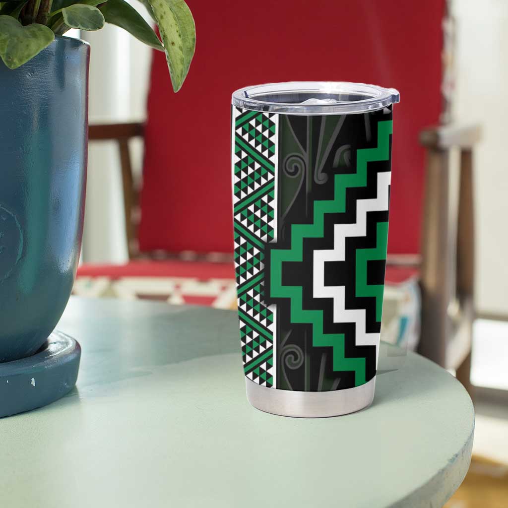 Jade Tukutuku Pattern Aotearoa Tumbler Cup Niho Taniwha and Puhoro Motifs LT7 - Polynesian Pride