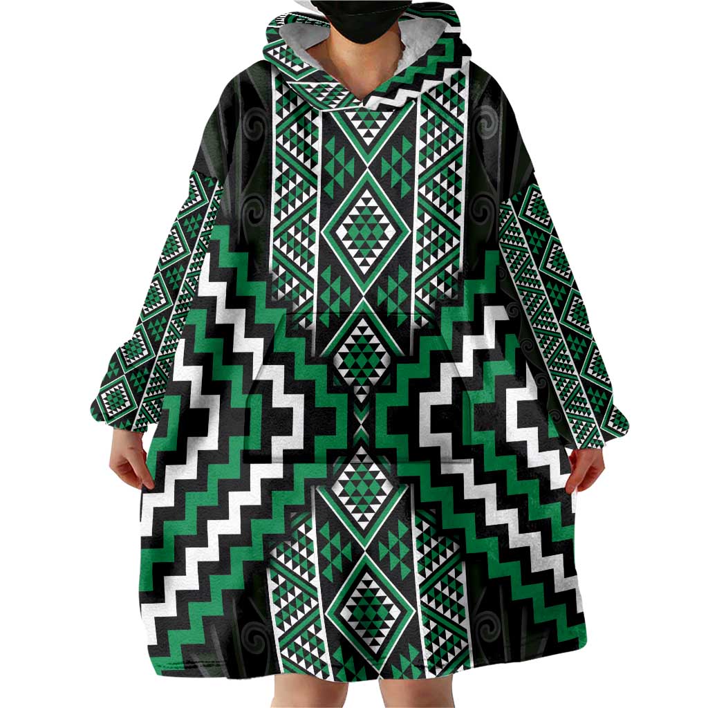 Jade Tukutuku Pattern Aotearoa Wearable Blanket Hoodie Niho Taniwha and Puhoro Motifs LT7 - Polynesian Pride