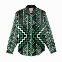 Jade Tukutuku Pattern Aotearoa Women Casual Shirt Niho Taniwha and Puhoro Motifs