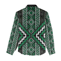 Jade Tukutuku Pattern Aotearoa Women Casual Shirt Niho Taniwha and Puhoro Motifs