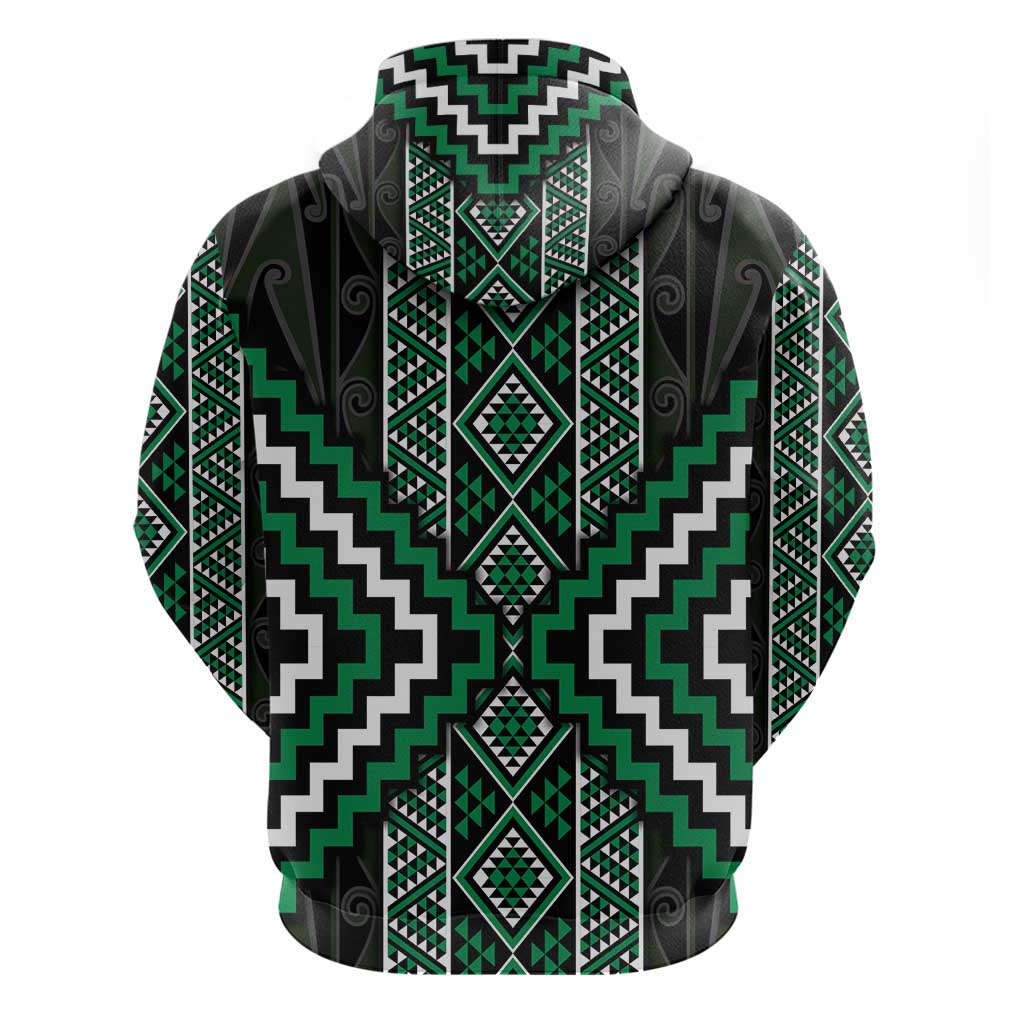 Jade Tukutuku Pattern Aotearoa Zip Hoodie Niho Taniwha and Puhoro Motifs