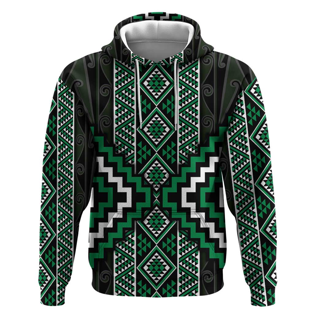 Jade Tukutuku Pattern Aotearoa Zip Hoodie Niho Taniwha and Puhoro Motifs