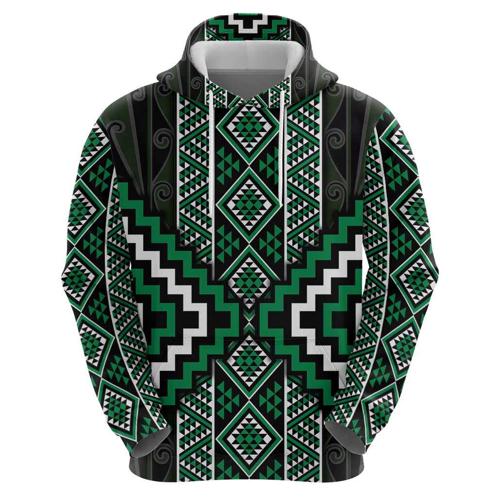 Jade Tukutuku Pattern Aotearoa Zip Hoodie Niho Taniwha and Puhoro Motifs