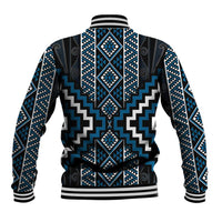 Azure Tukutuku Pattern Aotearoa Baseball Jacket Niho Taniwha and Puhoro Motifs LT7 - Polynesian Pride