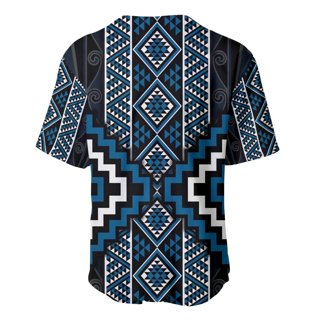Azure Tukutuku Pattern Aotearoa Baseball Jersey Niho Taniwha and Puhoro Motifs