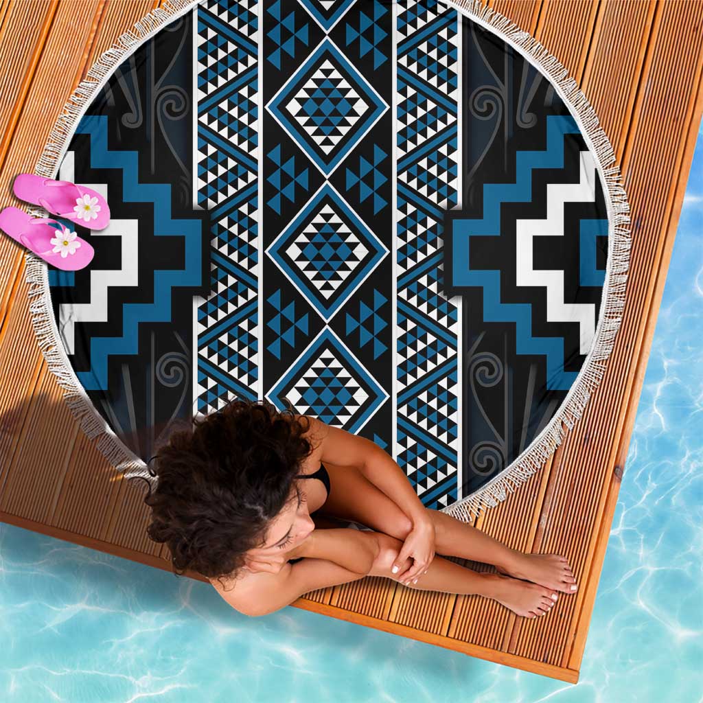 Azure Tukutuku Pattern Aotearoa Beach Blanket Niho Taniwha and Puhoro Motifs LT7 - Polynesian Pride