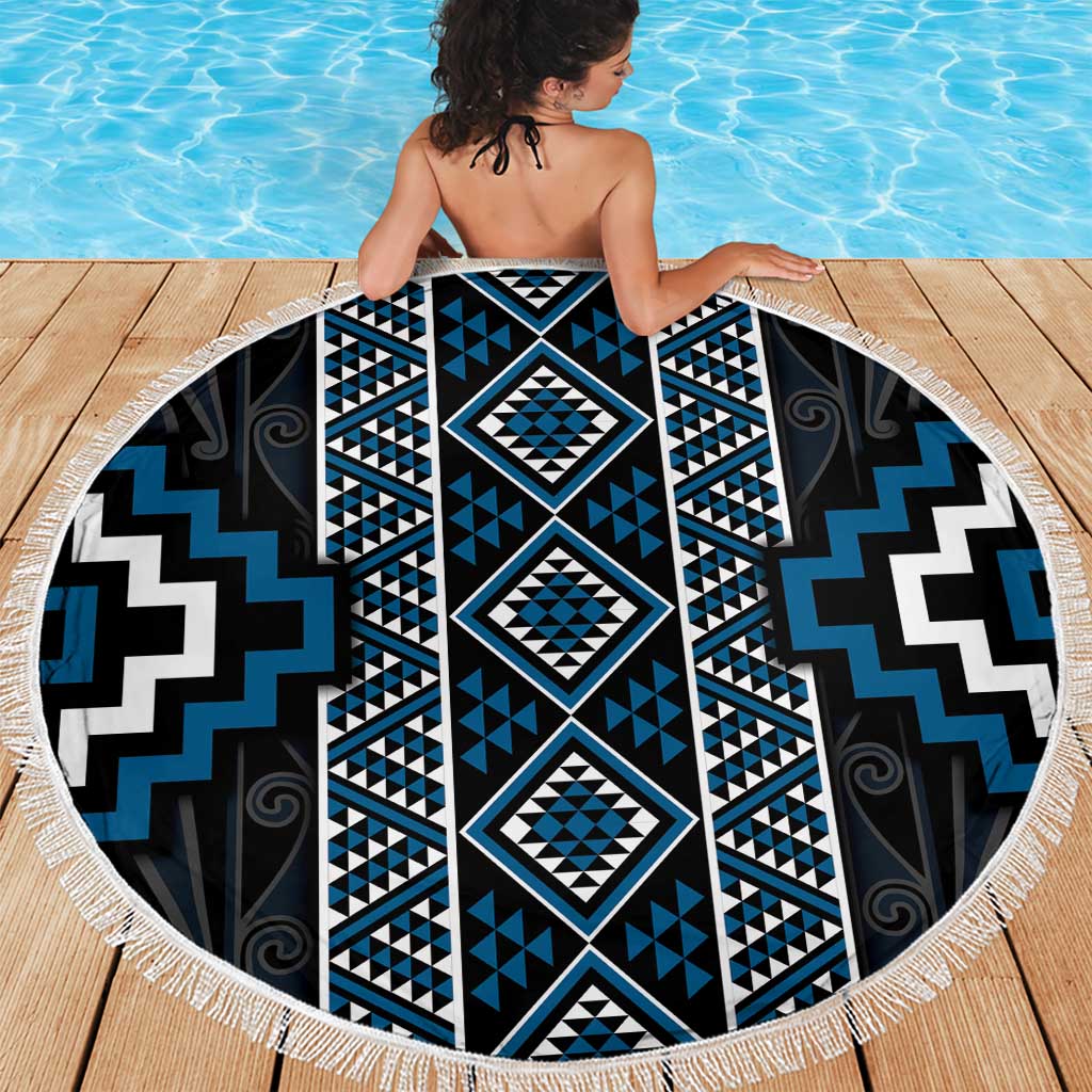 Azure Tukutuku Pattern Aotearoa Beach Blanket Niho Taniwha and Puhoro Motifs LT7 - Polynesian Pride