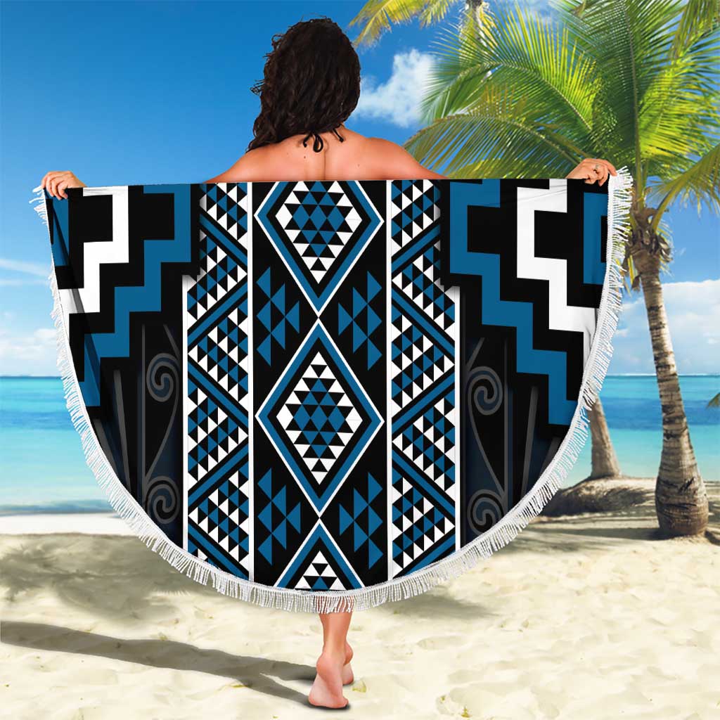 Azure Tukutuku Pattern Aotearoa Beach Blanket Niho Taniwha and Puhoro Motifs LT7 - Polynesian Pride