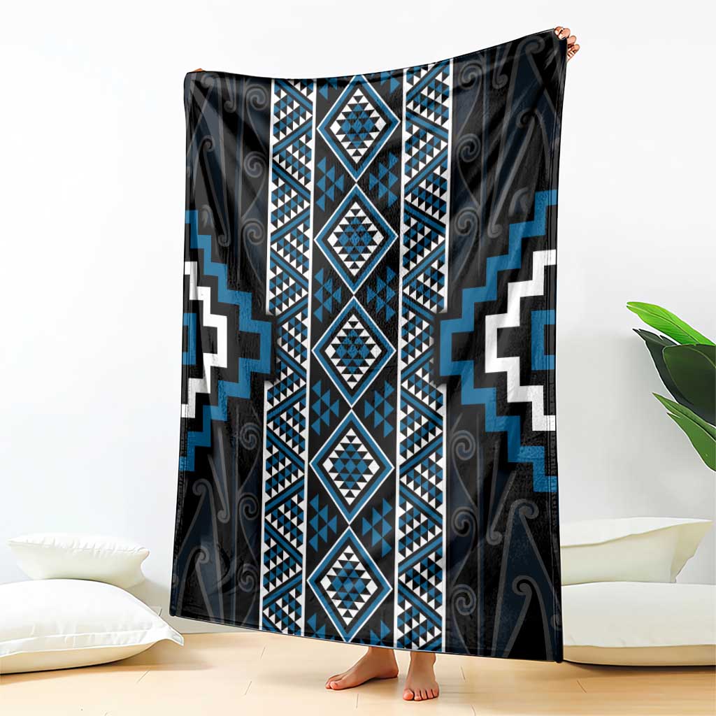 Azure Tukutuku Pattern Aotearoa Blanket Niho Taniwha and Puhoro Motifs LT7 - Polynesian Pride