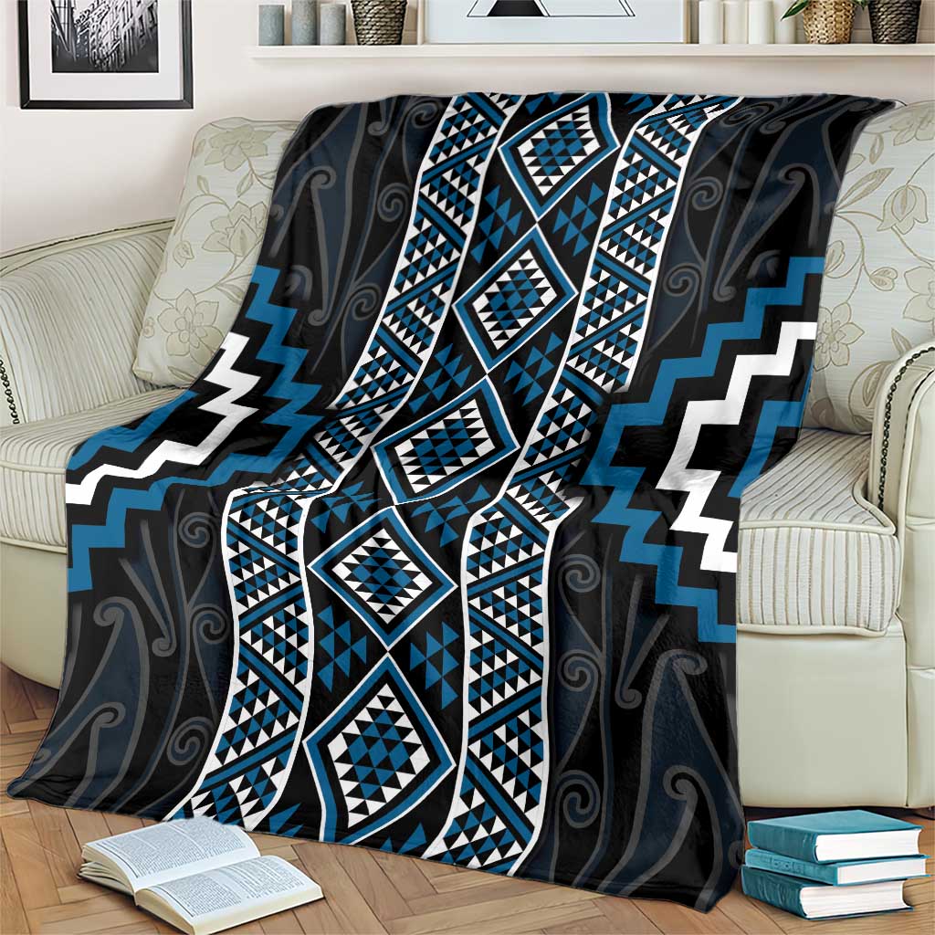 Azure Tukutuku Pattern Aotearoa Blanket Niho Taniwha and Puhoro Motifs LT7 - Polynesian Pride