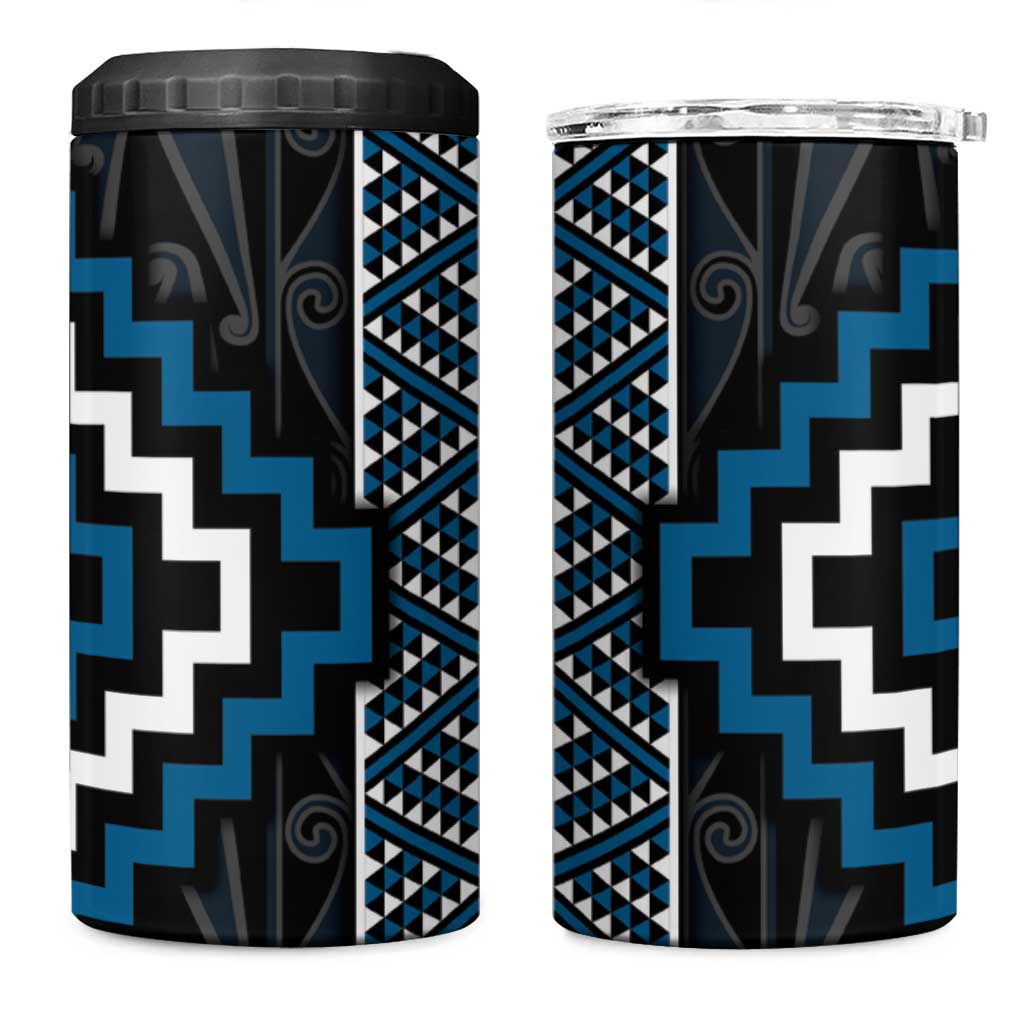 Azure Tukutuku Pattern Aotearoa 4 in 1 Can Cooler Tumbler Niho Taniwha and Puhoro Motifs LT7 One Size: 16 oz Blue - Polynesian Pride