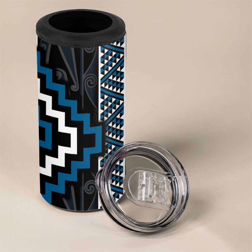 Azure Tukutuku Pattern Aotearoa 4 in 1 Can Cooler Tumbler Niho Taniwha and Puhoro Motifs LT7 - Polynesian Pride