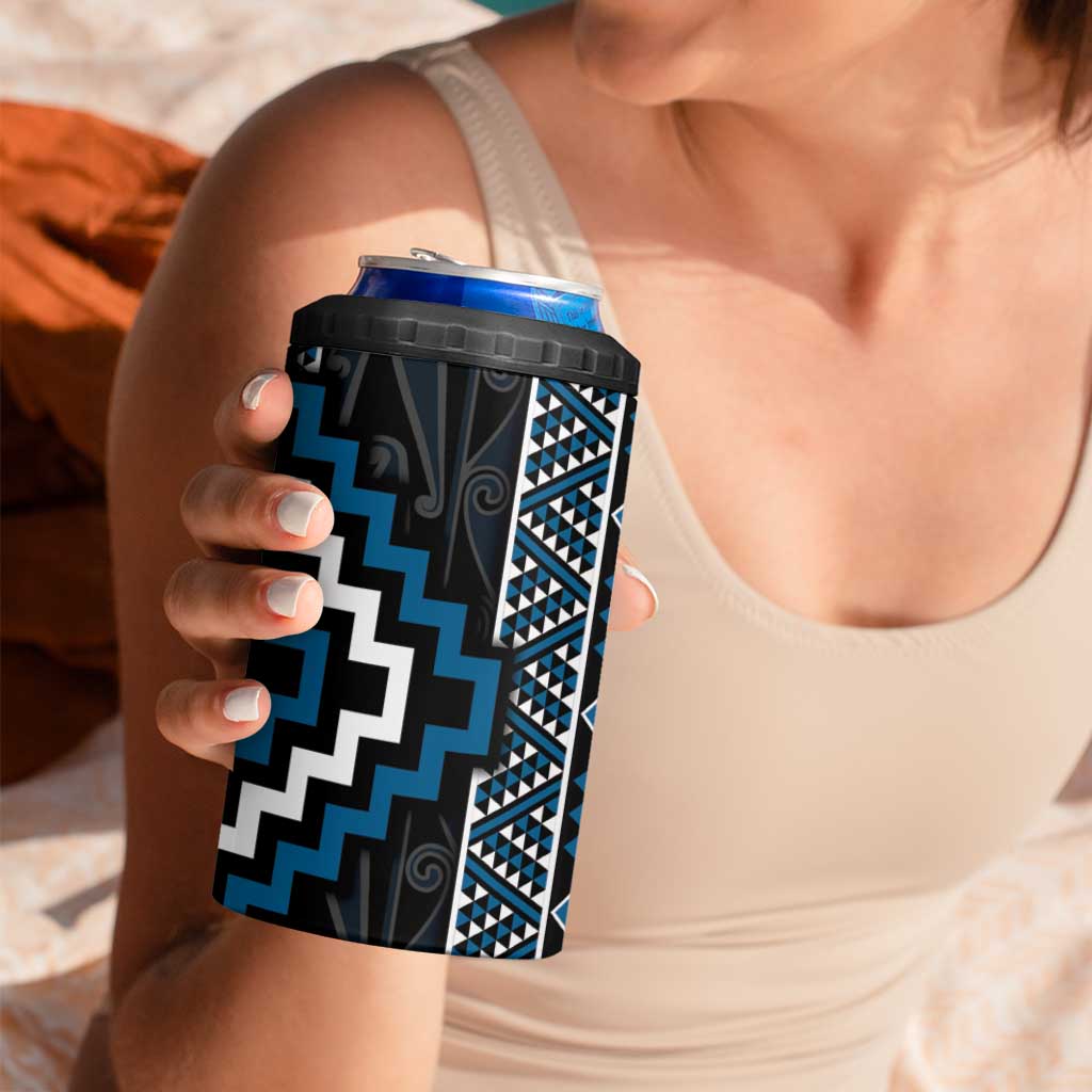 Azure Tukutuku Pattern Aotearoa 4 in 1 Can Cooler Tumbler Niho Taniwha and Puhoro Motifs LT7 - Polynesian Pride