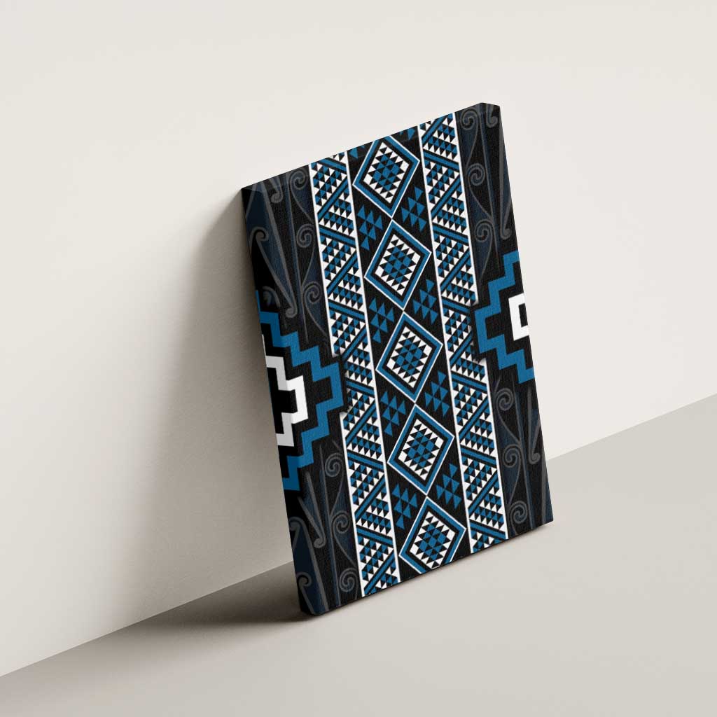 Azure Tukutuku Pattern Aotearoa Canvas Wall Art Niho Taniwha and Puhoro Motifs LT7 - Polynesian Pride
