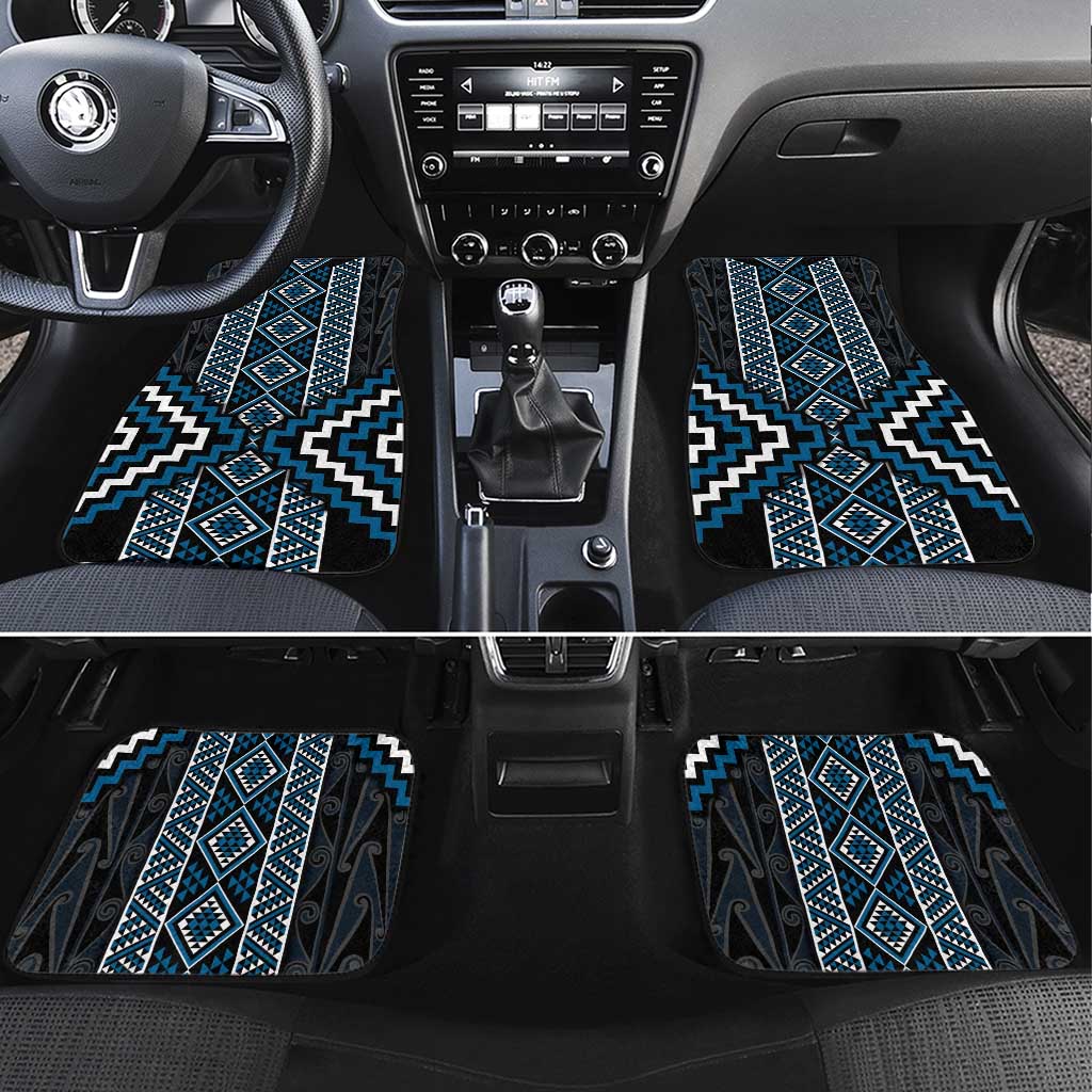 Azure Tukutuku Pattern Aotearoa Car Mats Niho Taniwha and Puhoro Motifs LT7 Set 4pcs Blue - Polynesian Pride