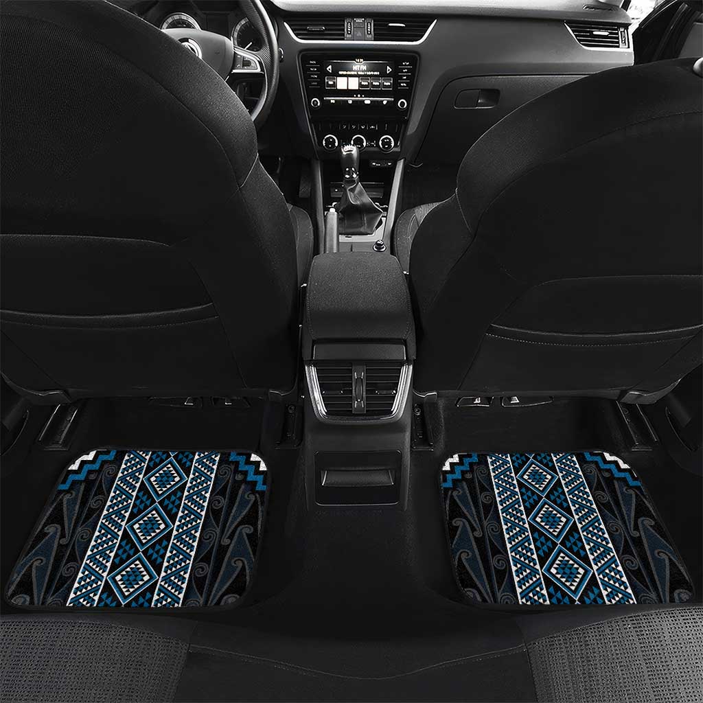 Azure Tukutuku Pattern Aotearoa Car Mats Niho Taniwha and Puhoro Motifs LT7 Set 2pcs - Back Blue - Polynesian Pride