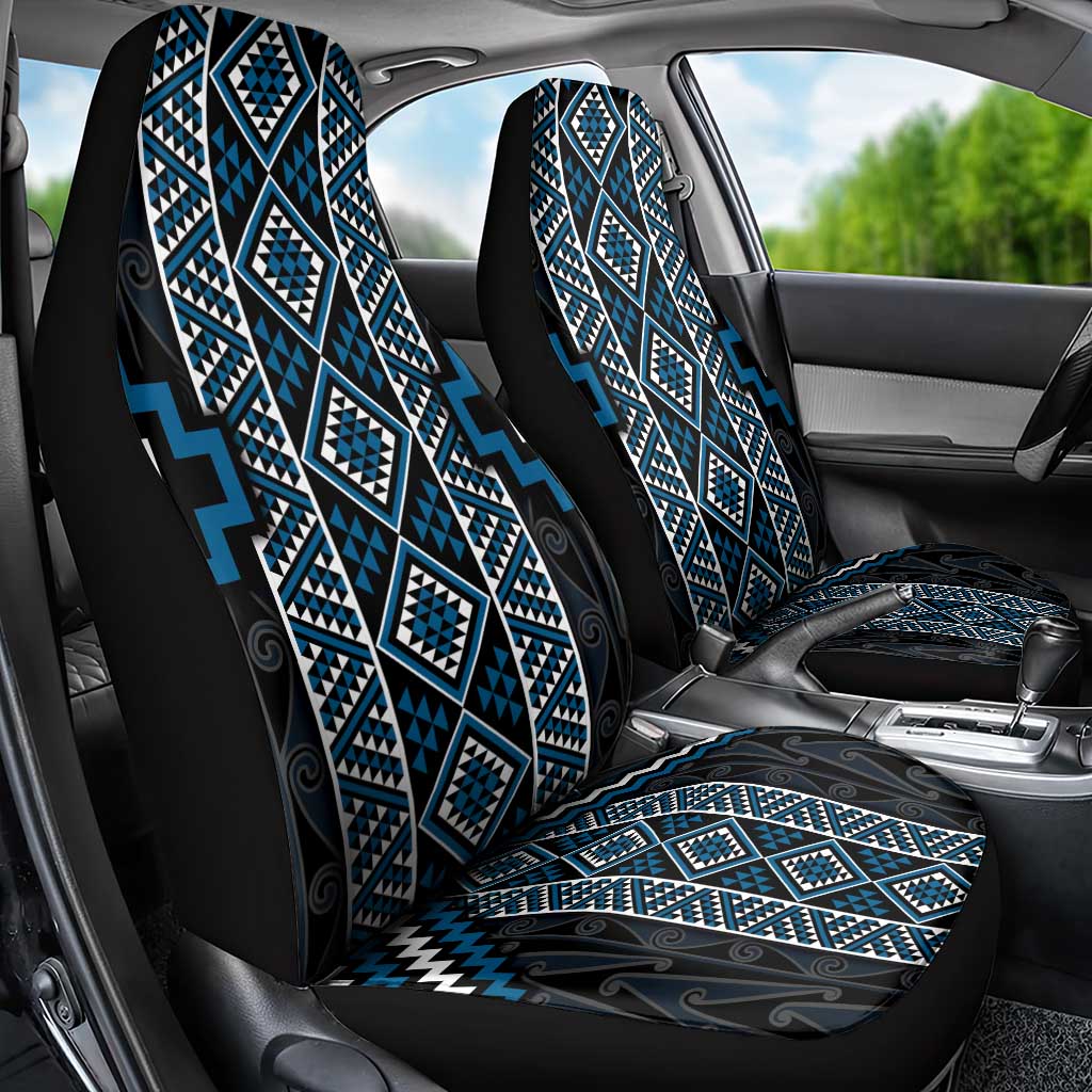 Azure Tukutuku Pattern Aotearoa Car Seat Cover Niho Taniwha and Puhoro Motifs