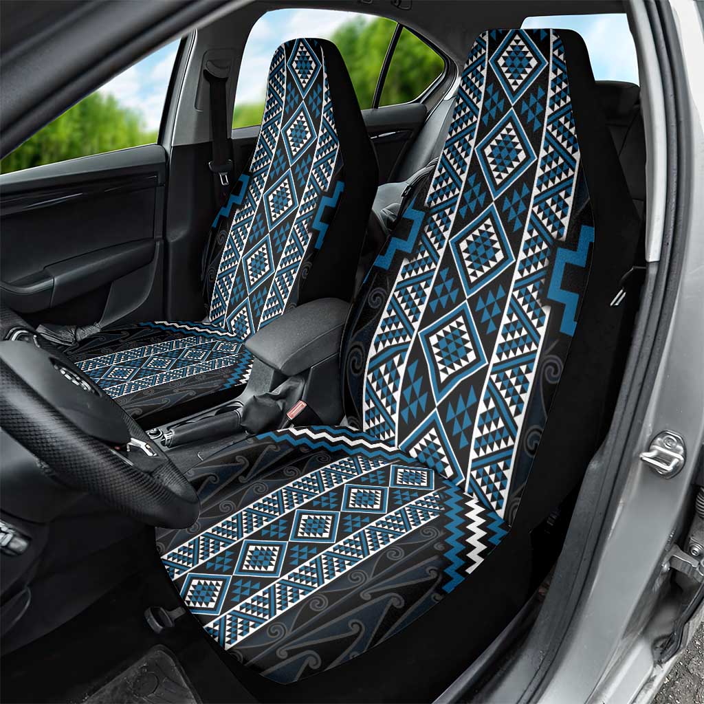 Azure Tukutuku Pattern Aotearoa Car Seat Cover Niho Taniwha and Puhoro Motifs