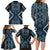 Azure Tukutuku Pattern Aotearoa Family Matching Long Sleeve Bodycon Dress and Hawaiian Shirt Niho Taniwha and Puhoro Motifs