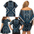 Azure Tukutuku Pattern Aotearoa Family Matching Off Shoulder Short Dress and Hawaiian Shirt Niho Taniwha and Puhoro Motifs