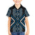 Azure Tukutuku Pattern Aotearoa Family Matching Off Shoulder Short Dress and Hawaiian Shirt Niho Taniwha and Puhoro Motifs