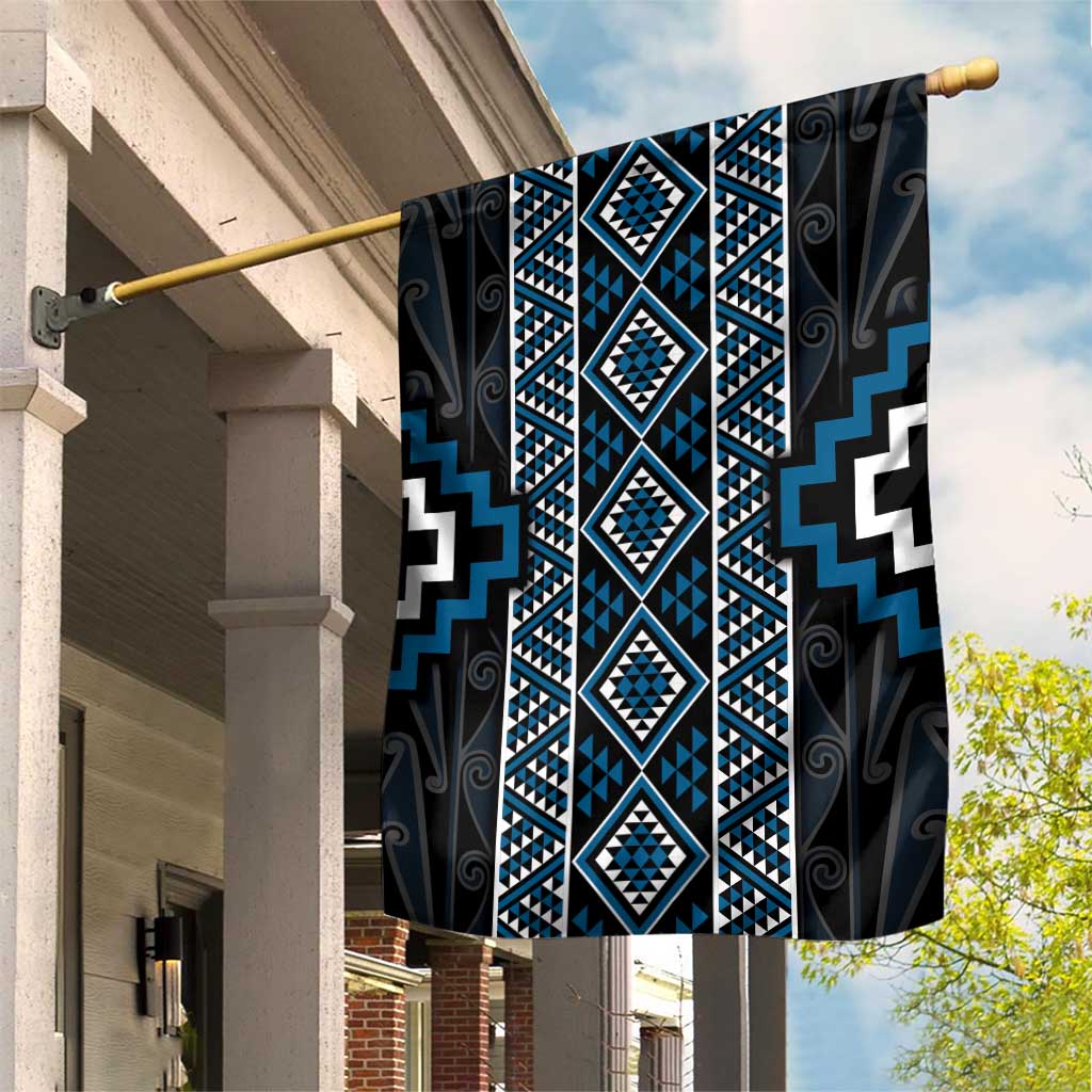 Azure Tukutuku Pattern Aotearoa Garden Flag Niho Taniwha and Puhoro Motifs