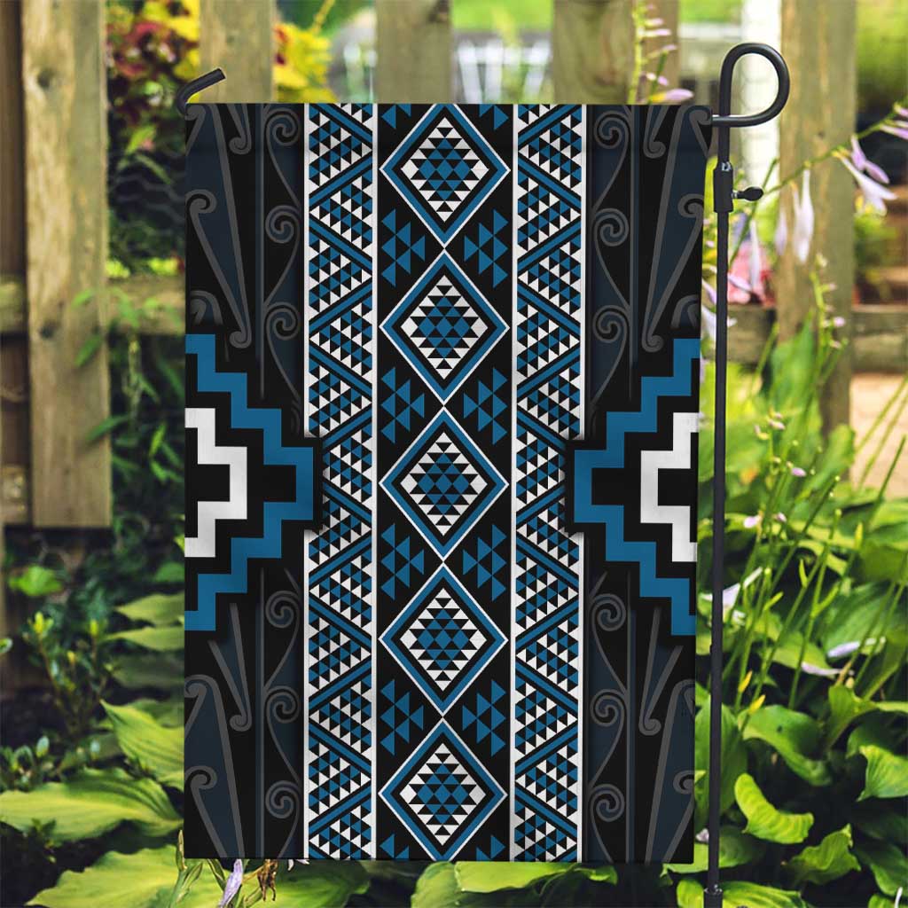 Azure Tukutuku Pattern Aotearoa Garden Flag Niho Taniwha and Puhoro Motifs LT7 Garden Flag Blue - Polynesian Pride