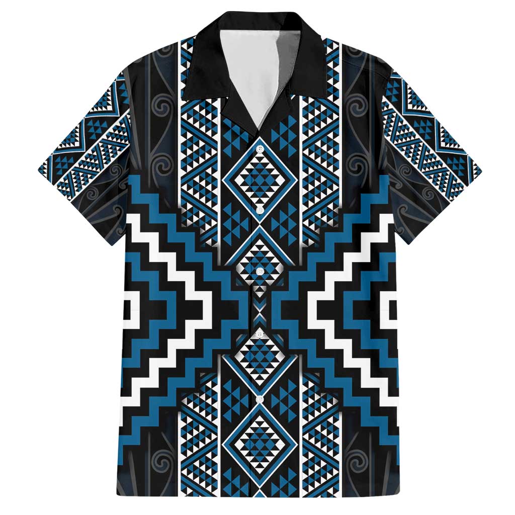 Azure Tukutuku Pattern Aotearoa Hawaiian Shirt Niho Taniwha and Puhoro Motifs LT7 Blue - Polynesian Pride
