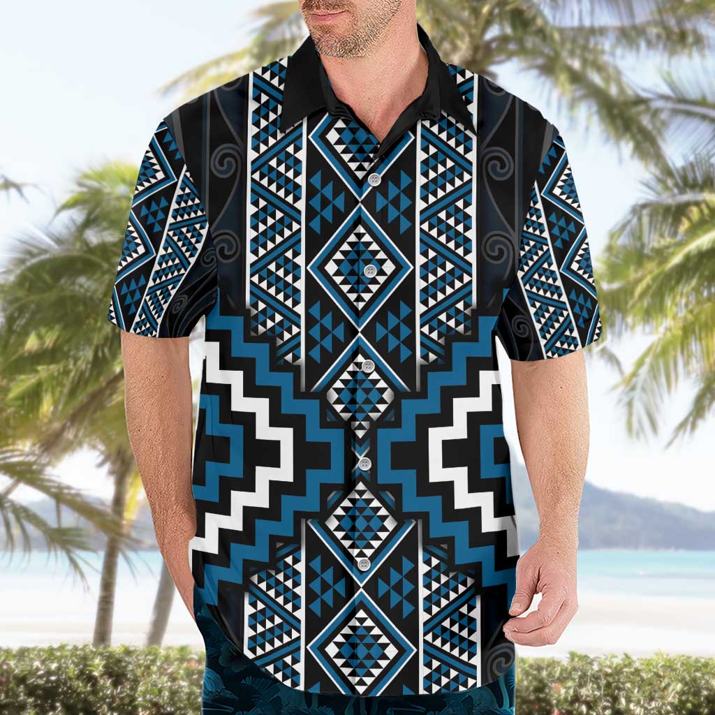 Azure Tukutuku Pattern Aotearoa Hawaiian Shirt Niho Taniwha and Puhoro Motifs LT7 - Polynesian Pride