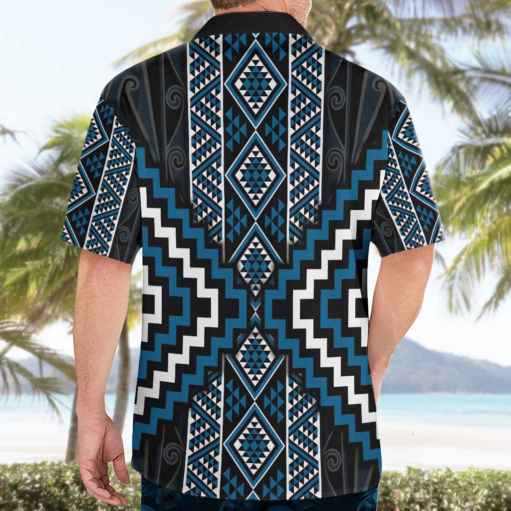 Azure Tukutuku Pattern Aotearoa Hawaiian Shirt Niho Taniwha and Puhoro Motifs LT7 - Polynesian Pride