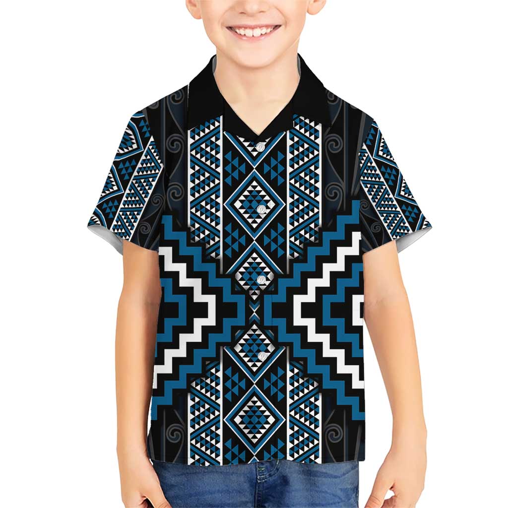 Azure Tukutuku Pattern Aotearoa Hawaiian Shirt Niho Taniwha and Puhoro Motifs LT7 - Polynesian Pride