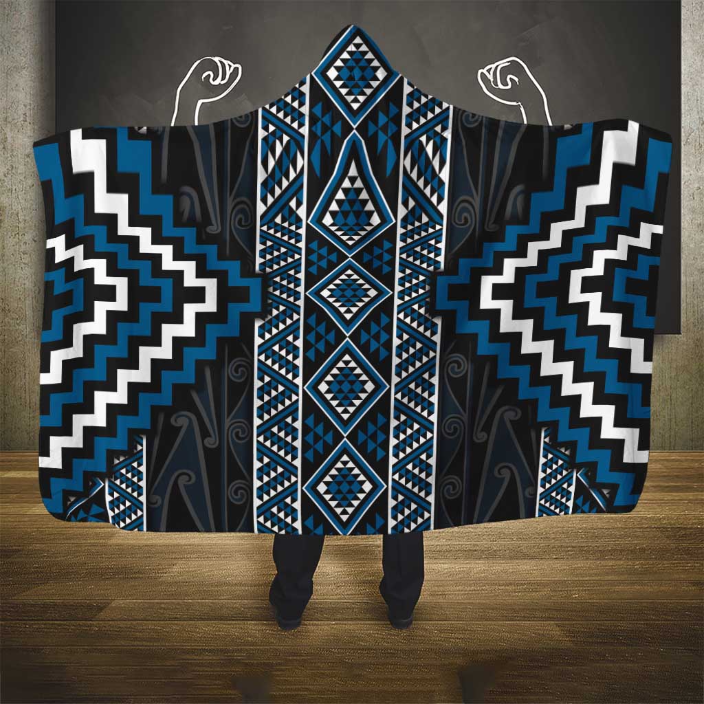 Azure Tukutuku Pattern Aotearoa Hooded Blanket Niho Taniwha and Puhoro Motifs LT7 - Polynesian Pride