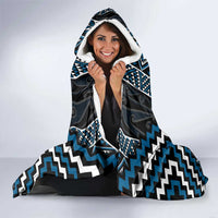 Azure Tukutuku Pattern Aotearoa Hooded Blanket Niho Taniwha and Puhoro Motifs LT7 - Polynesian Pride