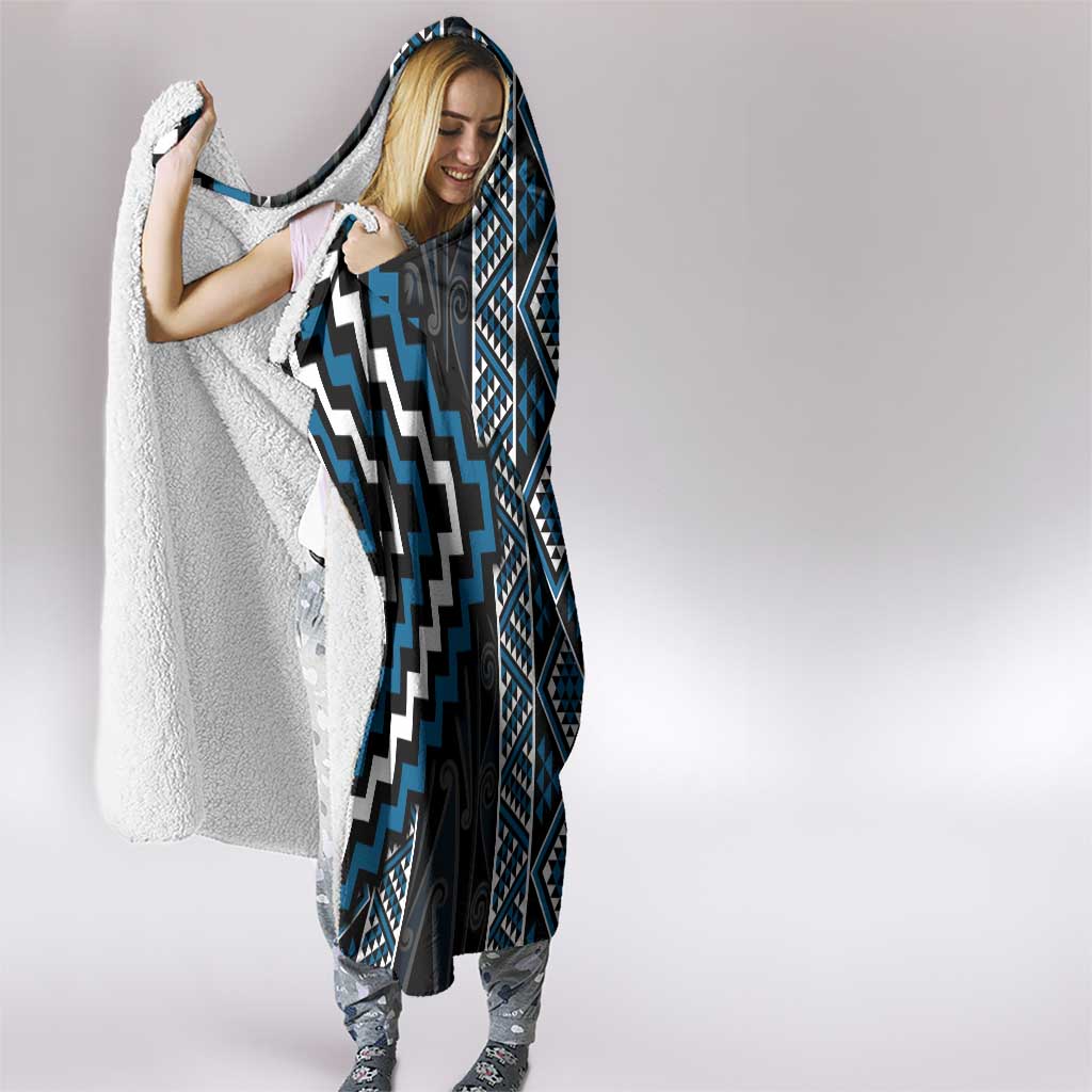 Azure Tukutuku Pattern Aotearoa Hooded Blanket Niho Taniwha and Puhoro Motifs LT7 - Polynesian Pride