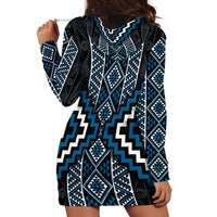 Azure Tukutuku Pattern Aotearoa Hoodie Dress Niho Taniwha and Puhoro Motifs LT7 - Polynesian Pride