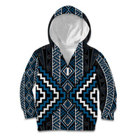 Azure Tukutuku Pattern Aotearoa Kid Hoodie Niho Taniwha and Puhoro Motifs