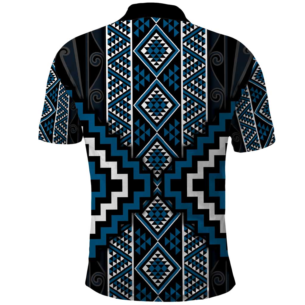 Azure Tukutuku Pattern Aotearoa Polo Shirt Niho Taniwha and Puhoro Motifs