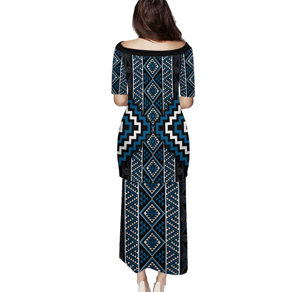 Azure Tukutuku Pattern Aotearoa Puletasi Niho Taniwha and Puhoro Motifs LT7 - Polynesian Pride