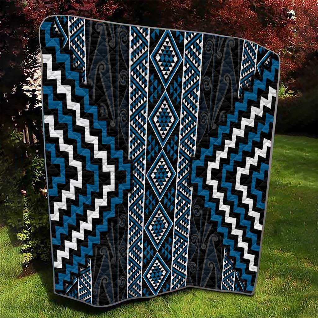 Azure Tukutuku Pattern Aotearoa Quilt Niho Taniwha and Puhoro Motifs