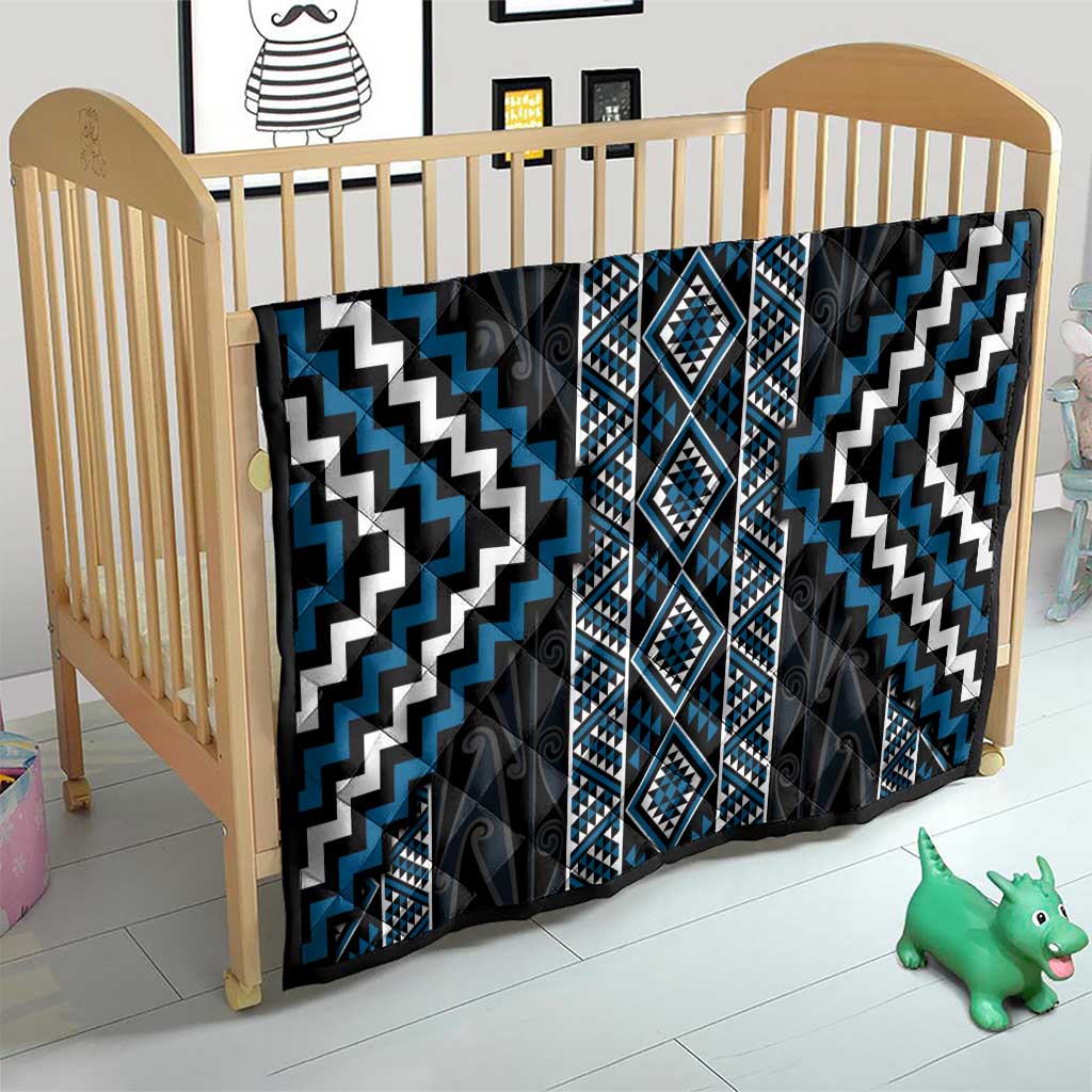 Azure Tukutuku Pattern Aotearoa Quilt Niho Taniwha and Puhoro Motifs