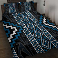 Azure Tukutuku Pattern Aotearoa Quilt Bed Set Niho Taniwha and Puhoro Motifs LT7 Blue - Polynesian Pride