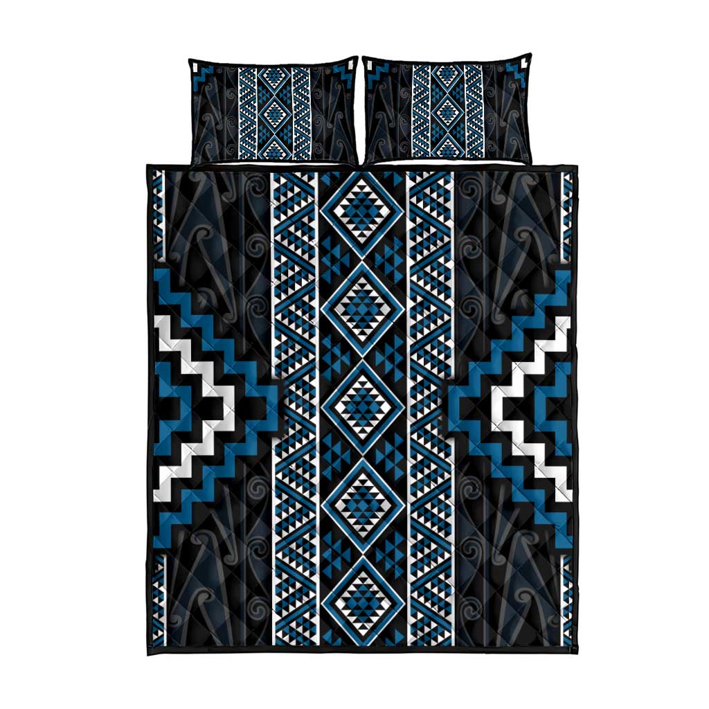 Azure Tukutuku Pattern Aotearoa Quilt Bed Set Niho Taniwha and Puhoro Motifs LT7 - Polynesian Pride