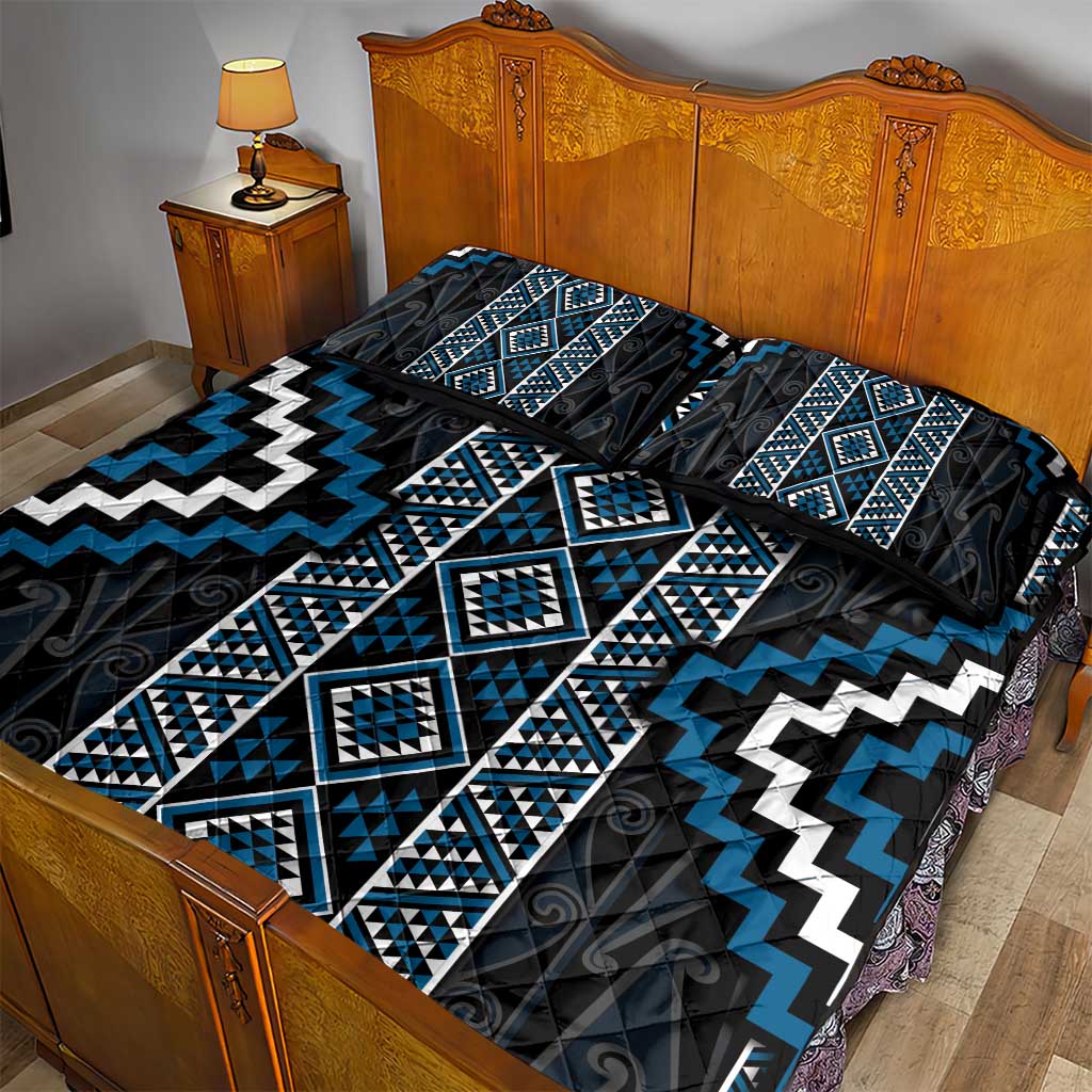 Azure Tukutuku Pattern Aotearoa Quilt Bed Set Niho Taniwha and Puhoro Motifs LT7 - Polynesian Pride