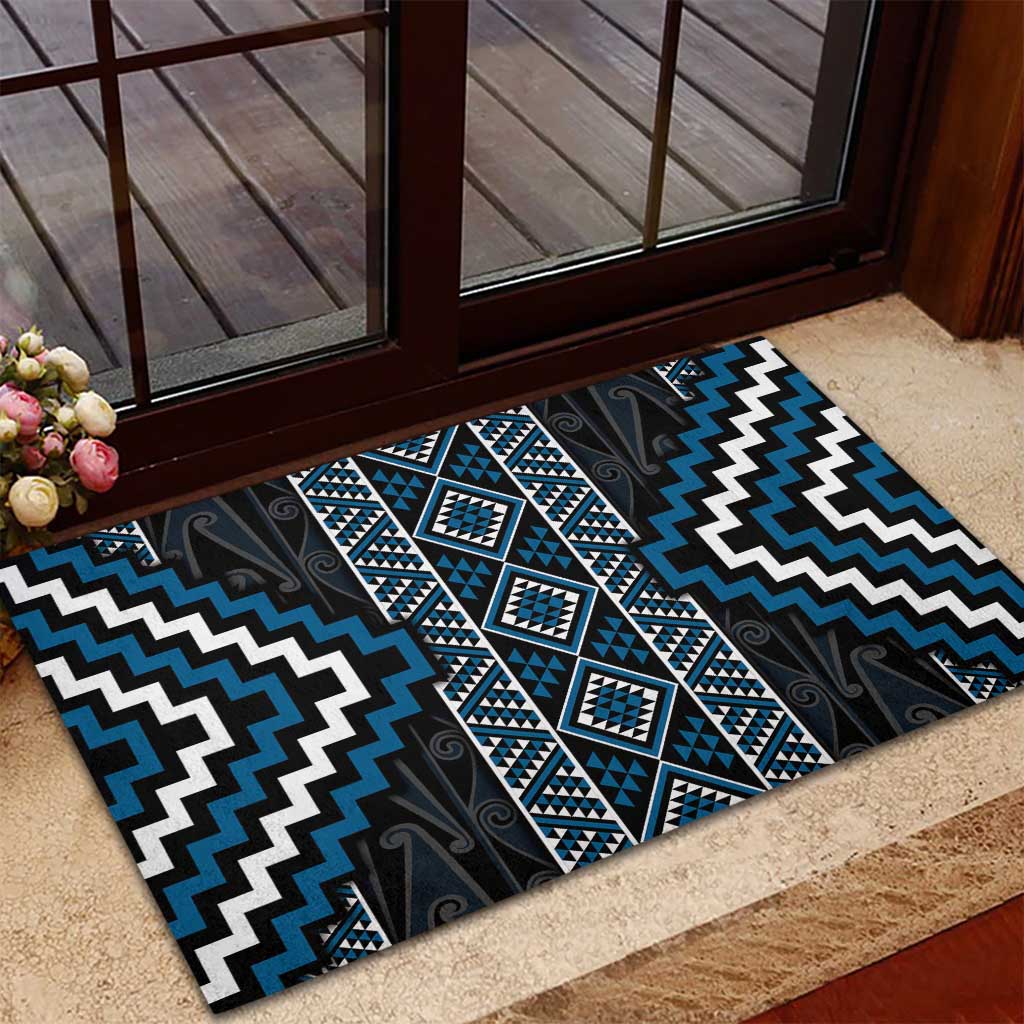 Azure Tukutuku Pattern Aotearoa Rubber Doormat Niho Taniwha and Puhoro Motifs LT7 - Polynesian Pride